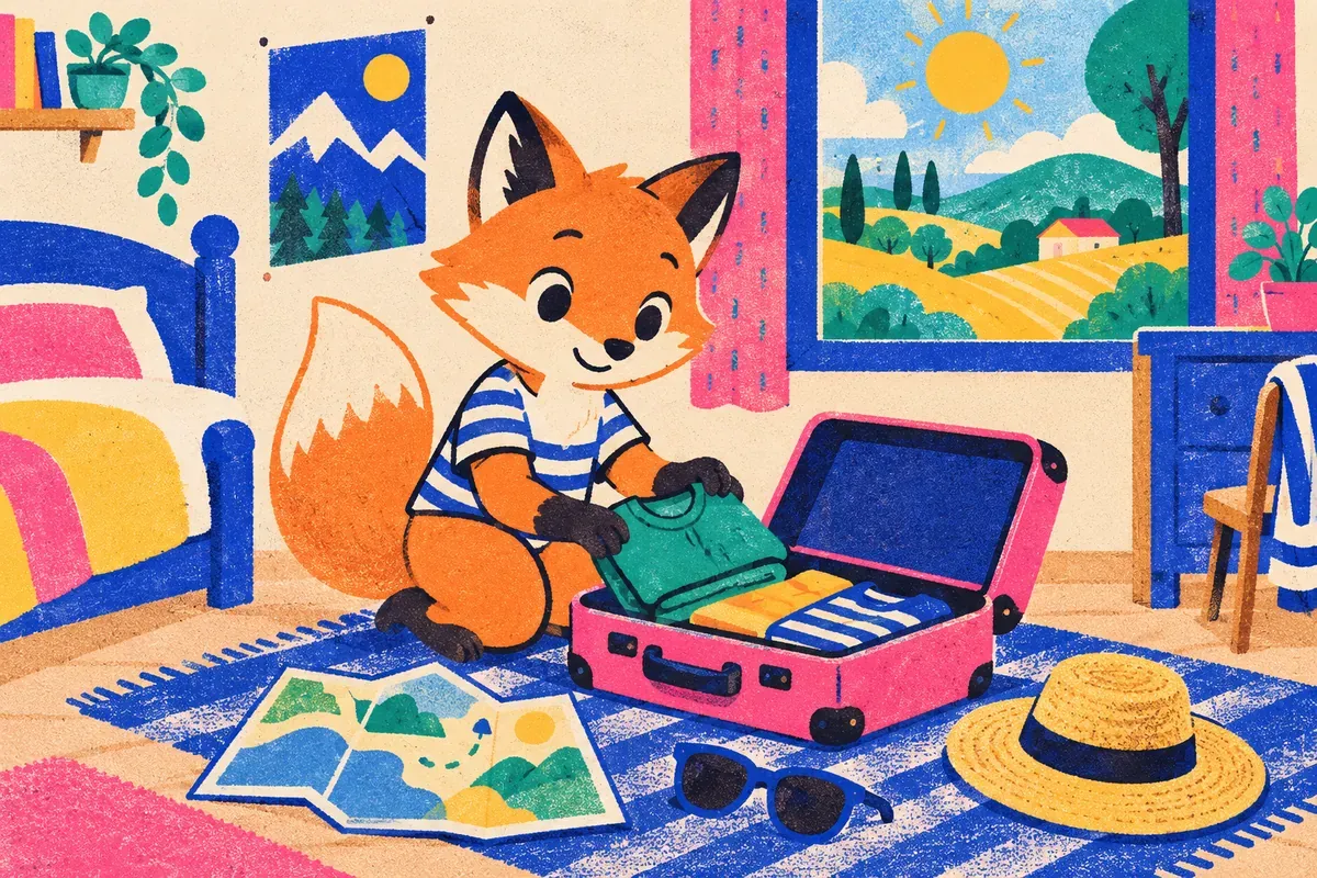 Nino le renard prépare sa valise pour les grandes vacances