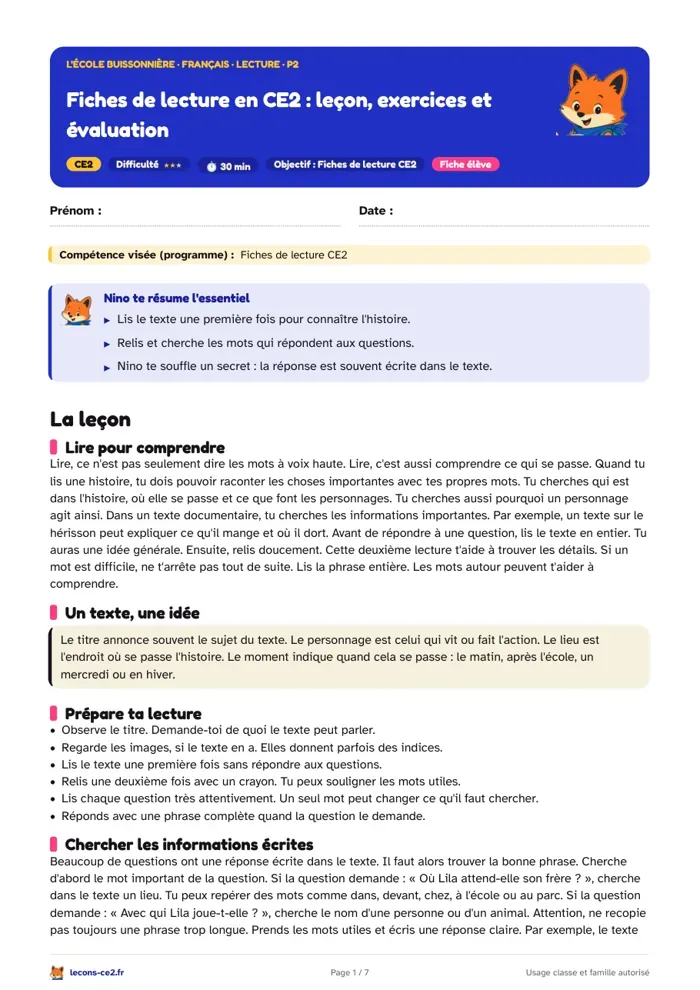 Aperçu de la fiche « Fiches de lecture CE2 pour chercher les indices et remettre les actions dans l'ordre » en PDF