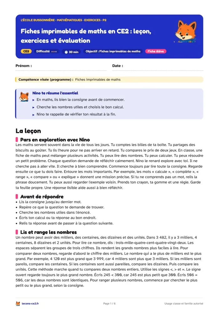 Aperçu de la fiche « Réviser les mathématiques en CE2 : méthodes, exercices et évaluation » en PDF